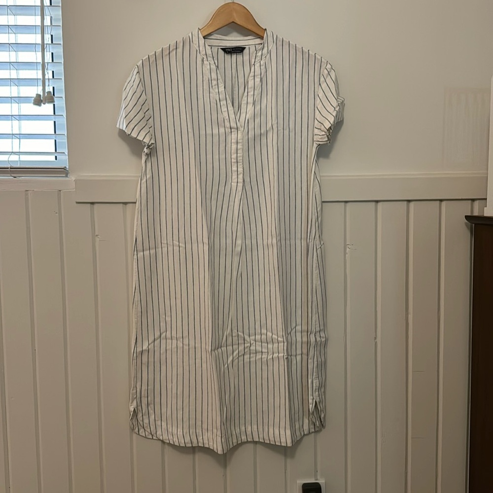 Marks & Spencer White and Blue Striped Dress